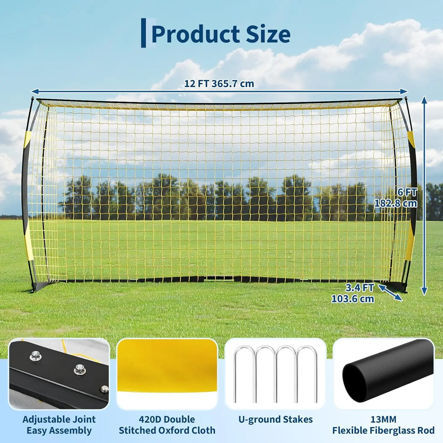 Heavy Duty Portable Soccer Goal for Backyard Beach, Metal Frame Mesh Collapsible Soccer Rebounder Net Football Trainer w/ Bag