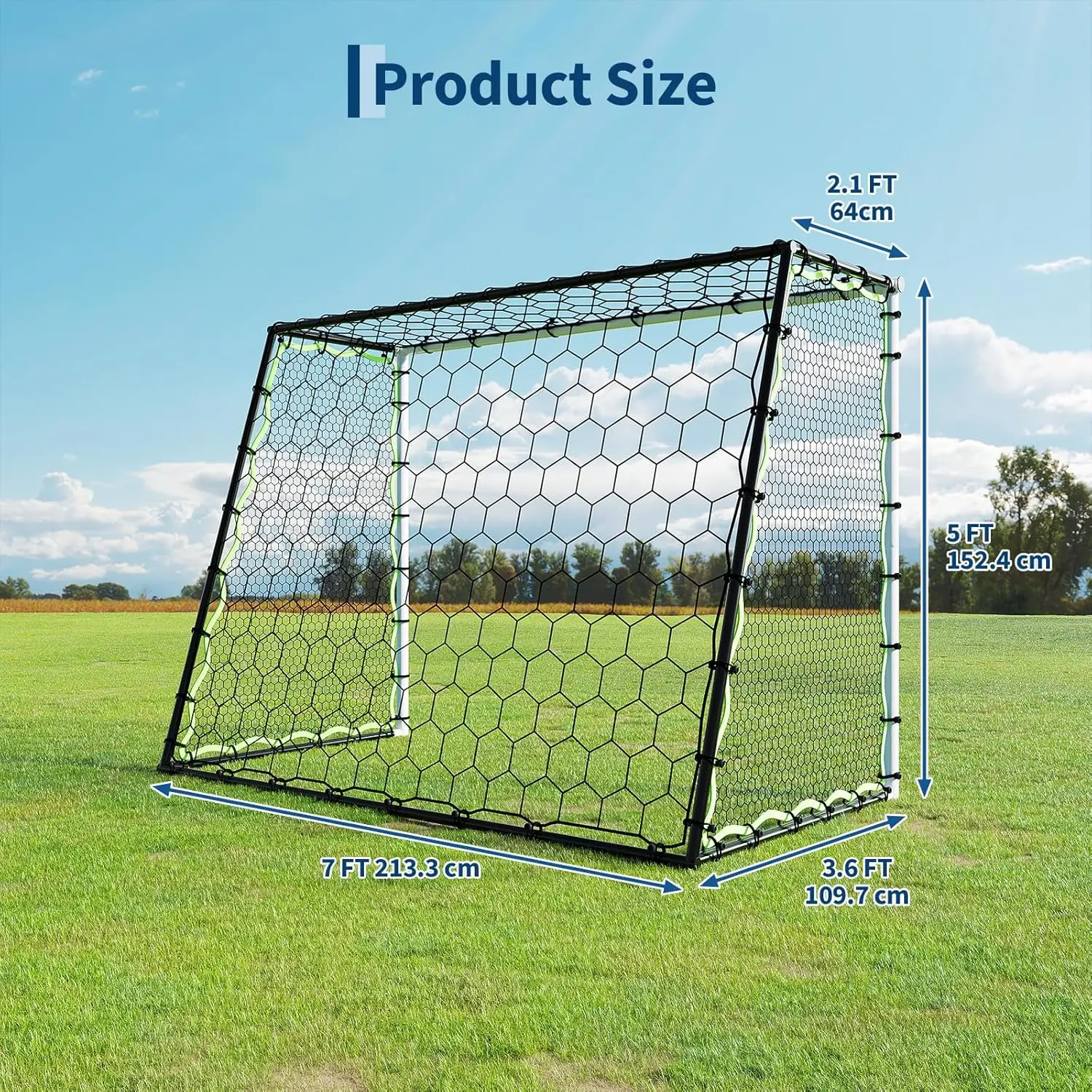 Heavy Duty Portable Soccer Goal for Backyard Beach, Metal Frame Mesh Collapsible Soccer Rebounder Net Football Trainer w/ Bag