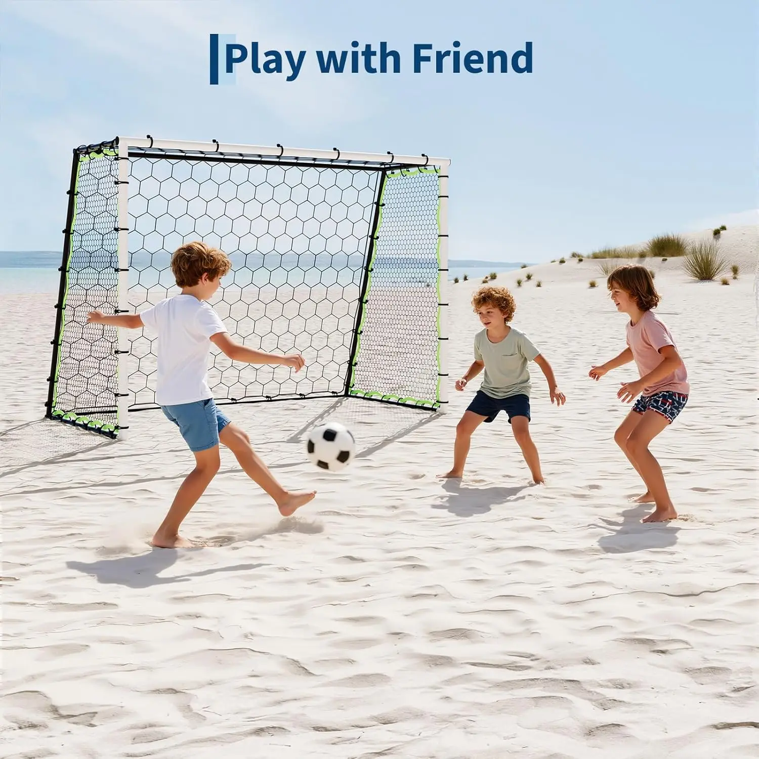 Heavy Duty Portable Soccer Goal for Backyard Beach, Metal Frame Mesh Collapsible Soccer Rebounder Net Football Trainer w/ Bag