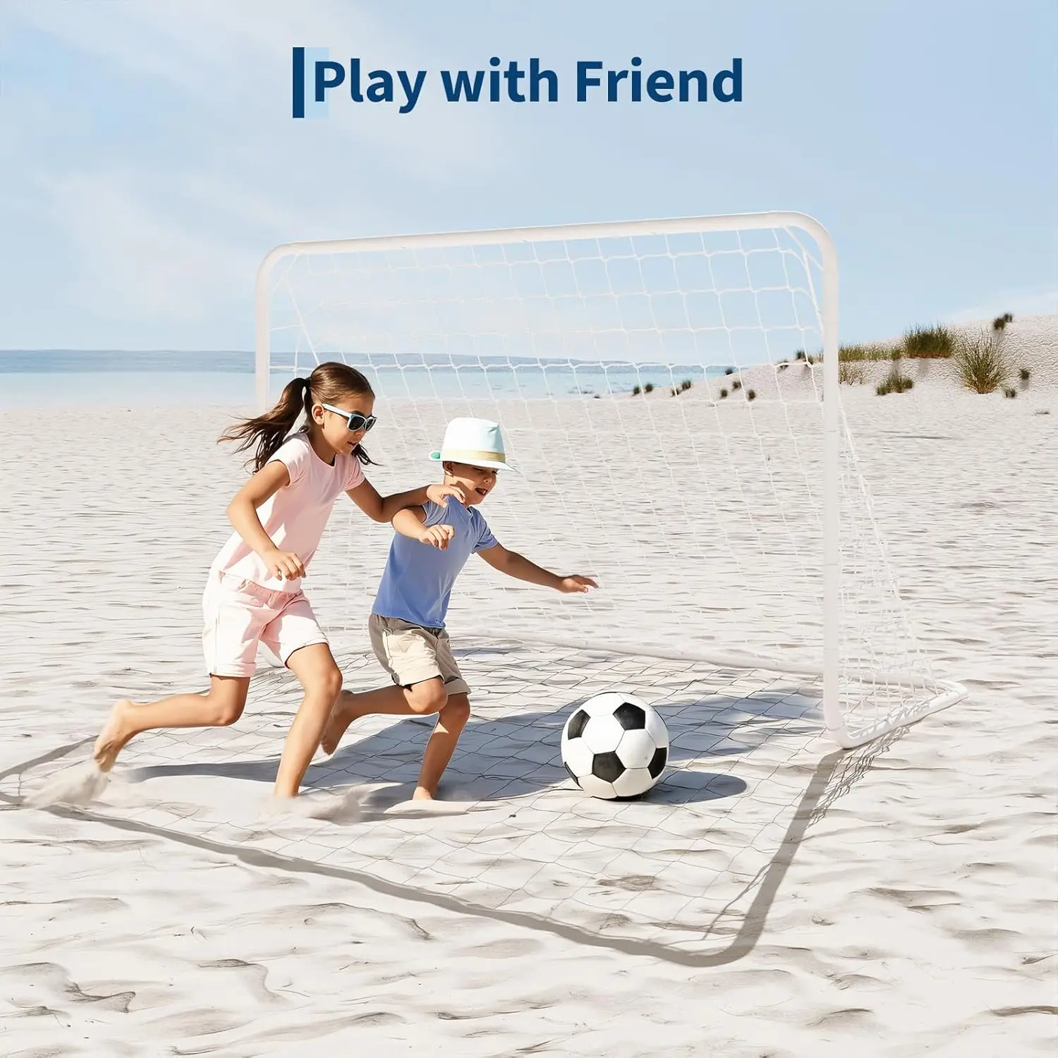Heavy Duty Portable Soccer Goal for Backyard Beach, Metal Frame Mesh Collapsible Soccer Rebounder Net Football Trainer w/ Bag