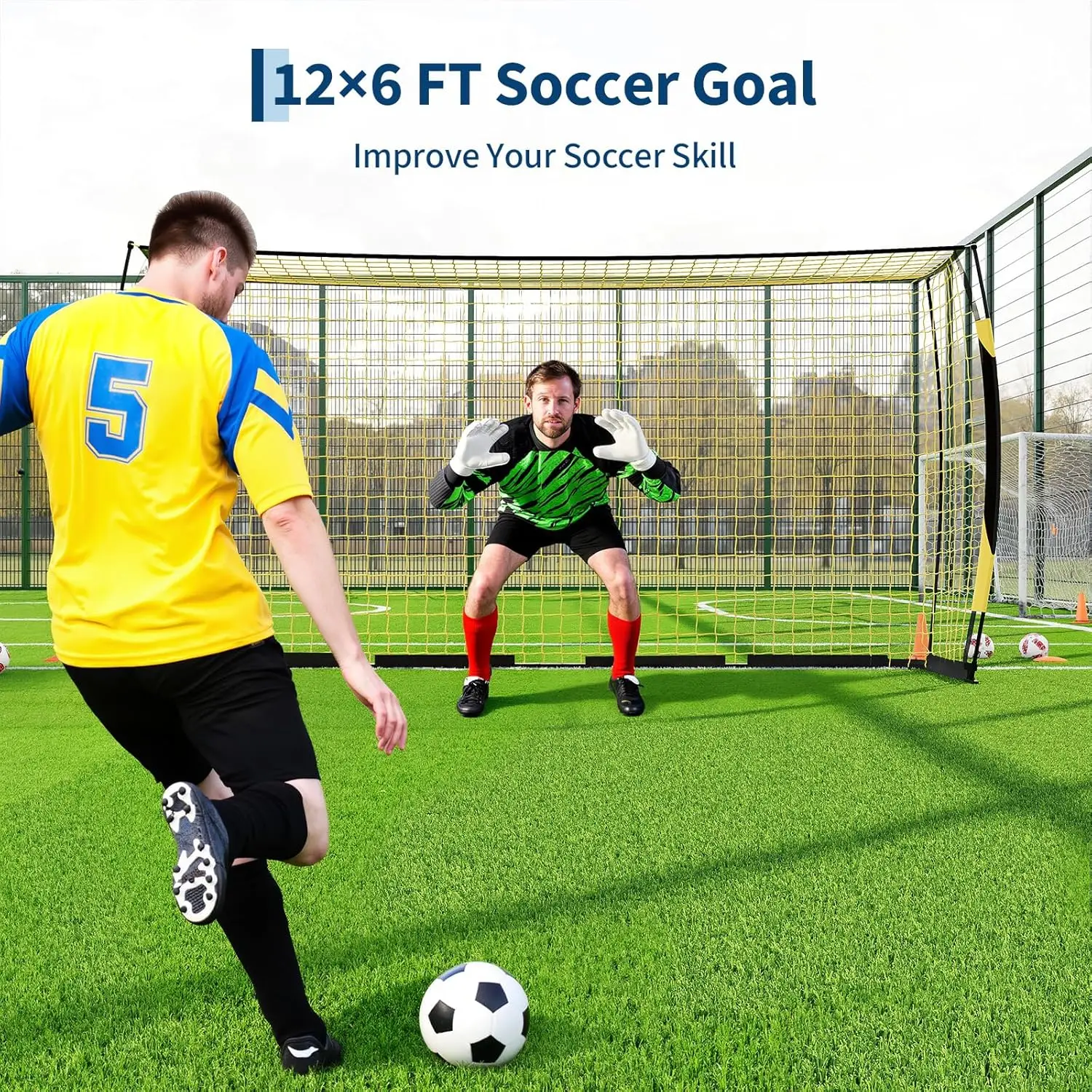 Heavy Duty Portable Soccer Goal for Backyard Beach, Metal Frame Mesh Collapsible Soccer Rebounder Net Football Trainer w/ Bag