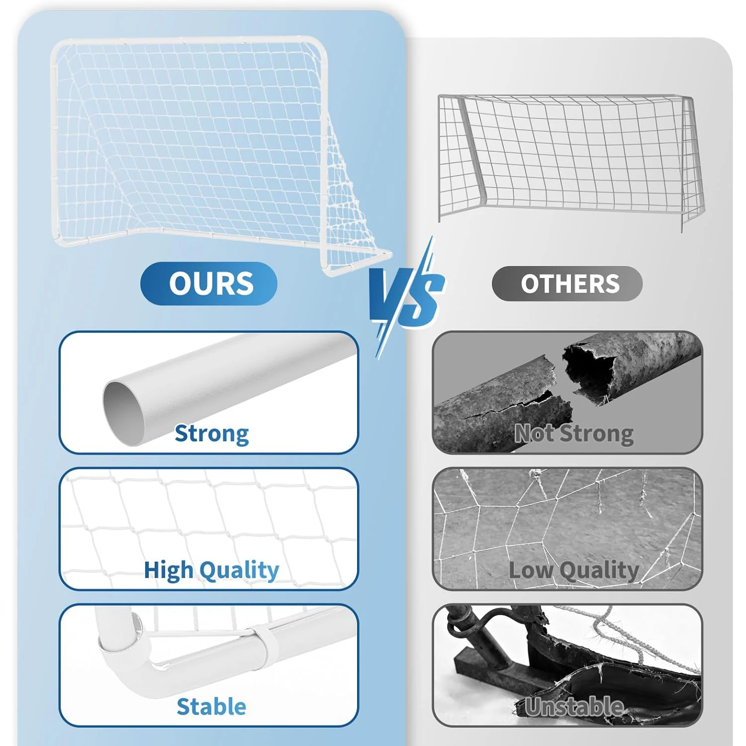 Heavy Duty Portable Soccer Goal for Backyard Beach, Metal Frame Mesh Collapsible Soccer Rebounder Net Football Trainer w/ Bag