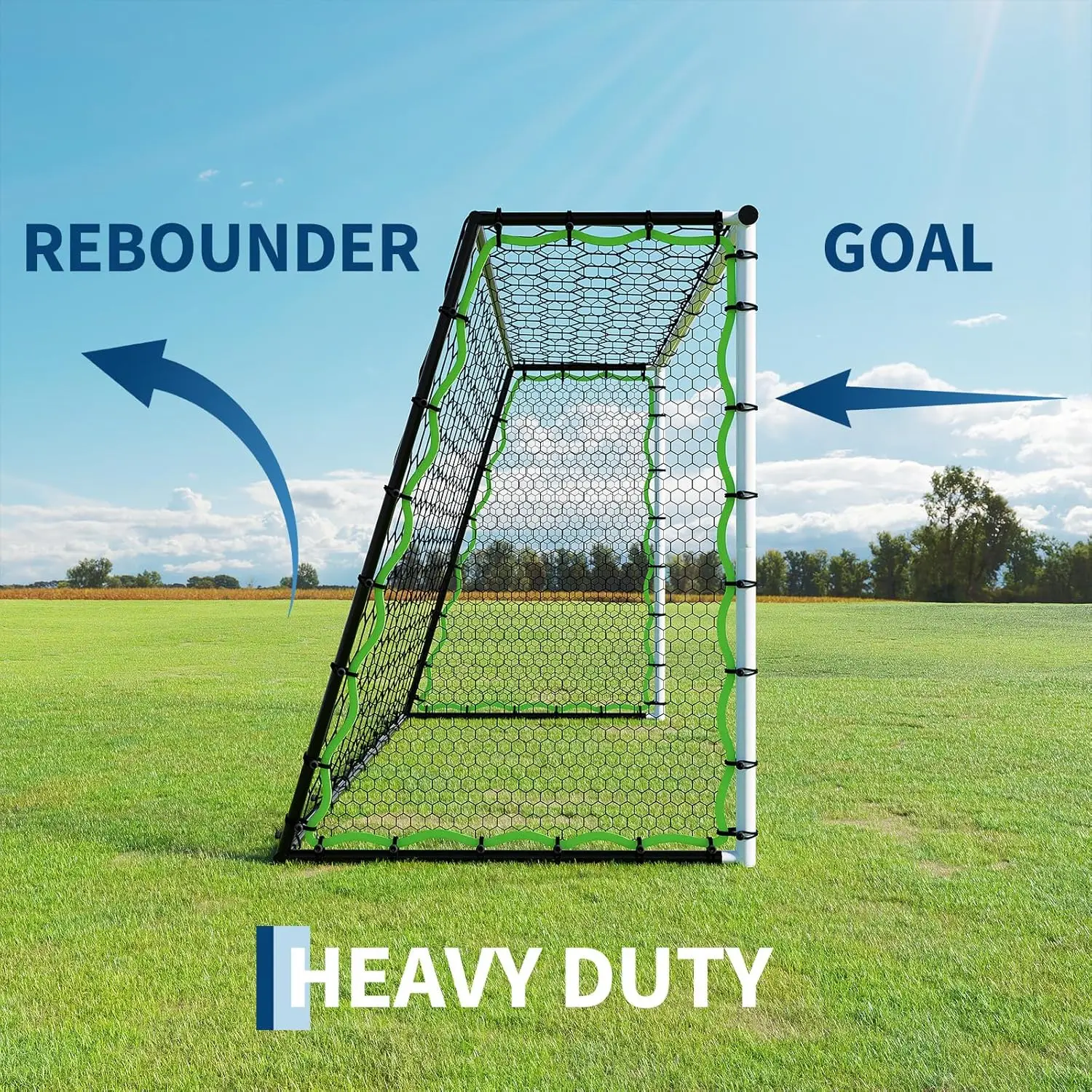 Heavy Duty Portable Soccer Goal for Backyard Beach, Metal Frame Mesh Collapsible Soccer Rebounder Net Football Trainer w/ Bag