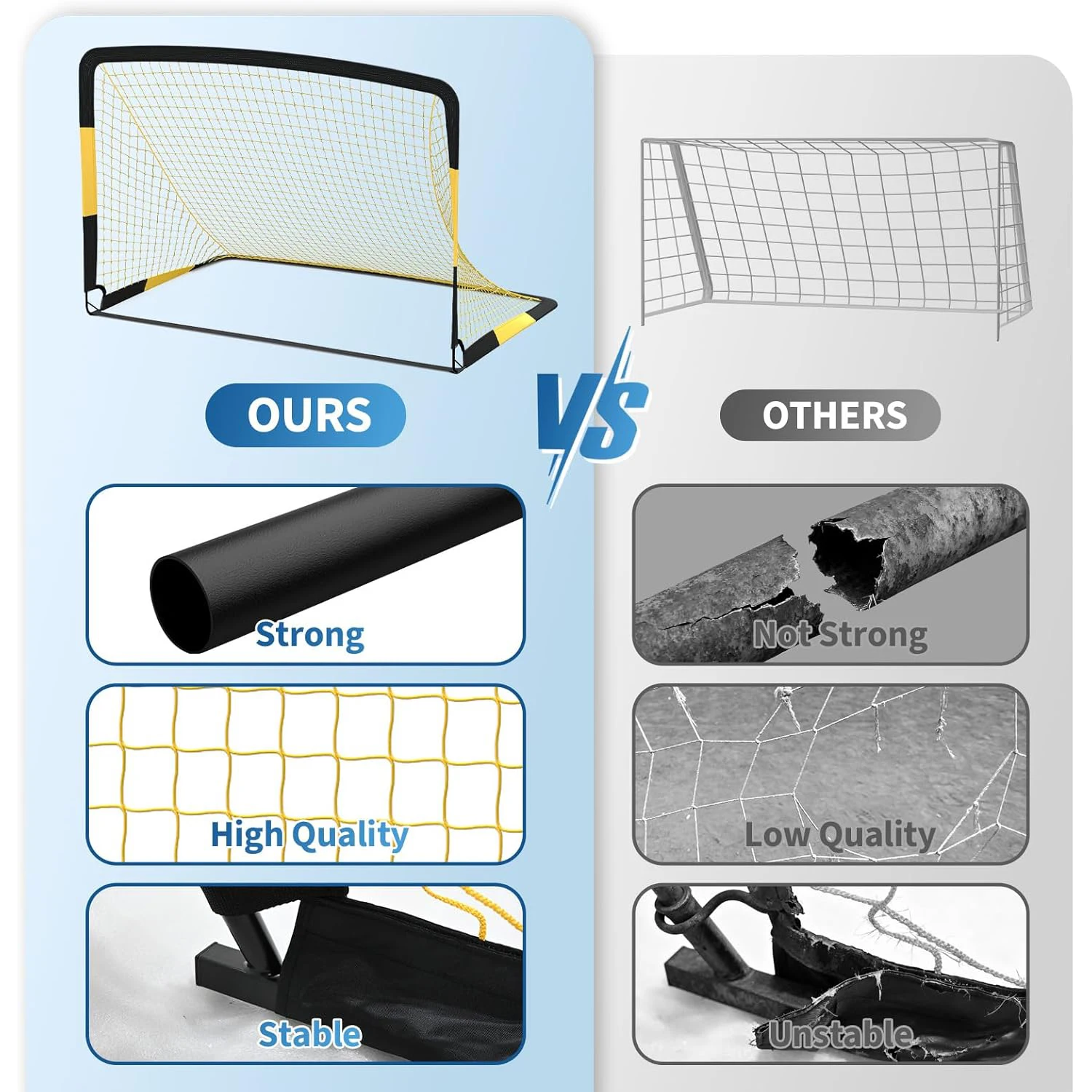 Heavy Duty Portable Soccer Goal for Backyard Beach, Metal Frame Mesh Collapsible Soccer Rebounder Net Football Trainer w/ Bag