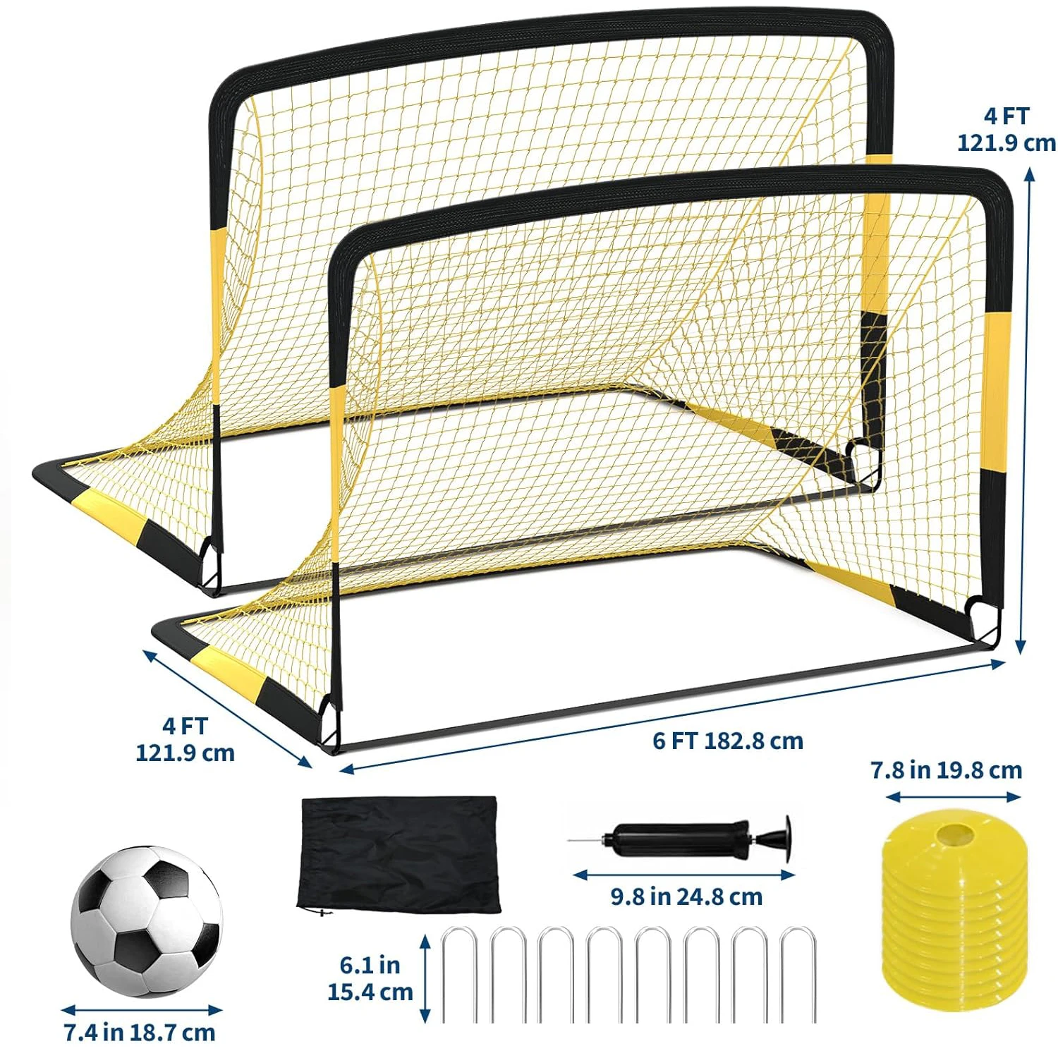Heavy Duty Portable Soccer Goal for Backyard Beach, Metal Frame Mesh Collapsible Soccer Rebounder Net Football Trainer w/ Bag