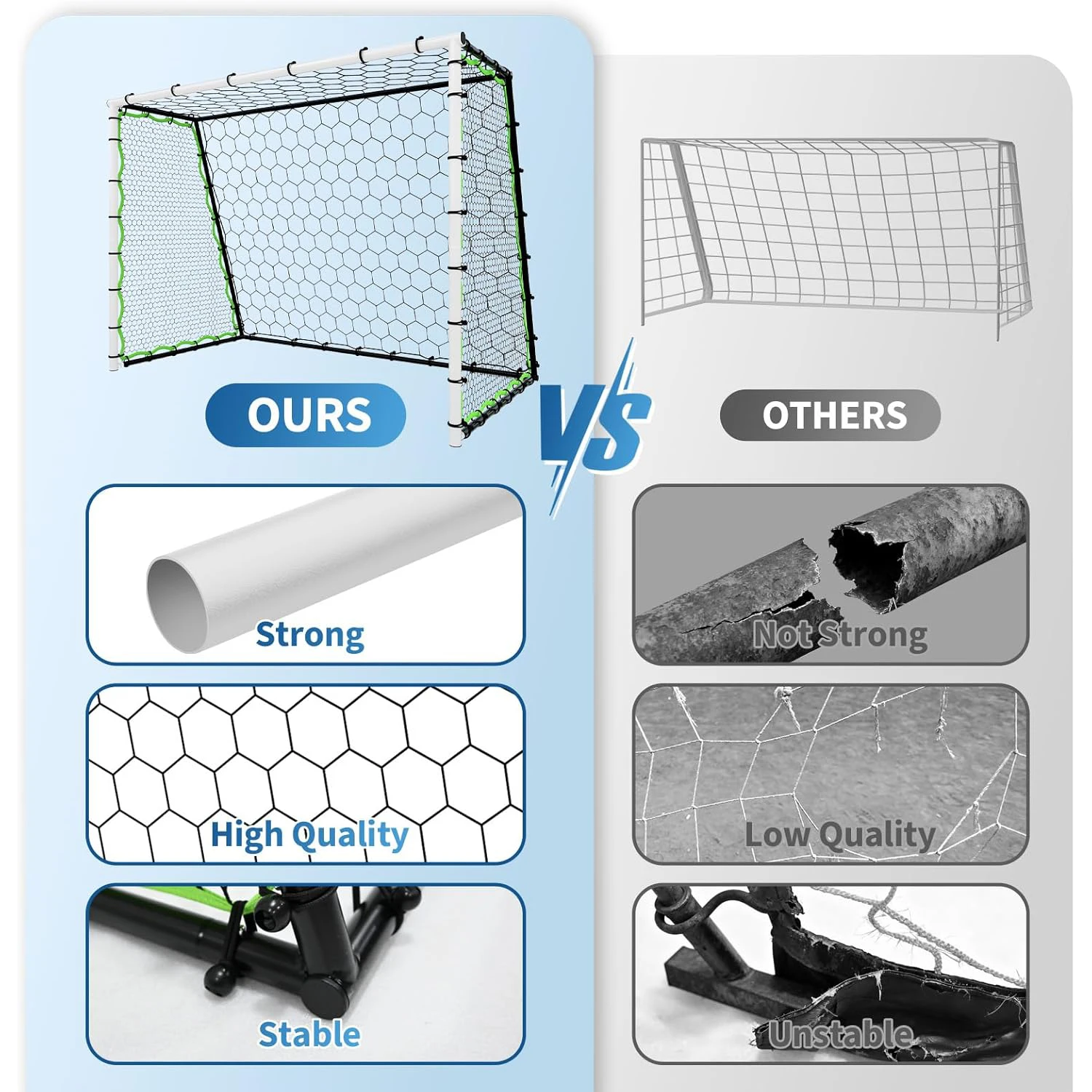 Heavy Duty Portable Soccer Goal for Backyard Beach, Metal Frame Mesh Collapsible Soccer Rebounder Net Football Trainer w/ Bag