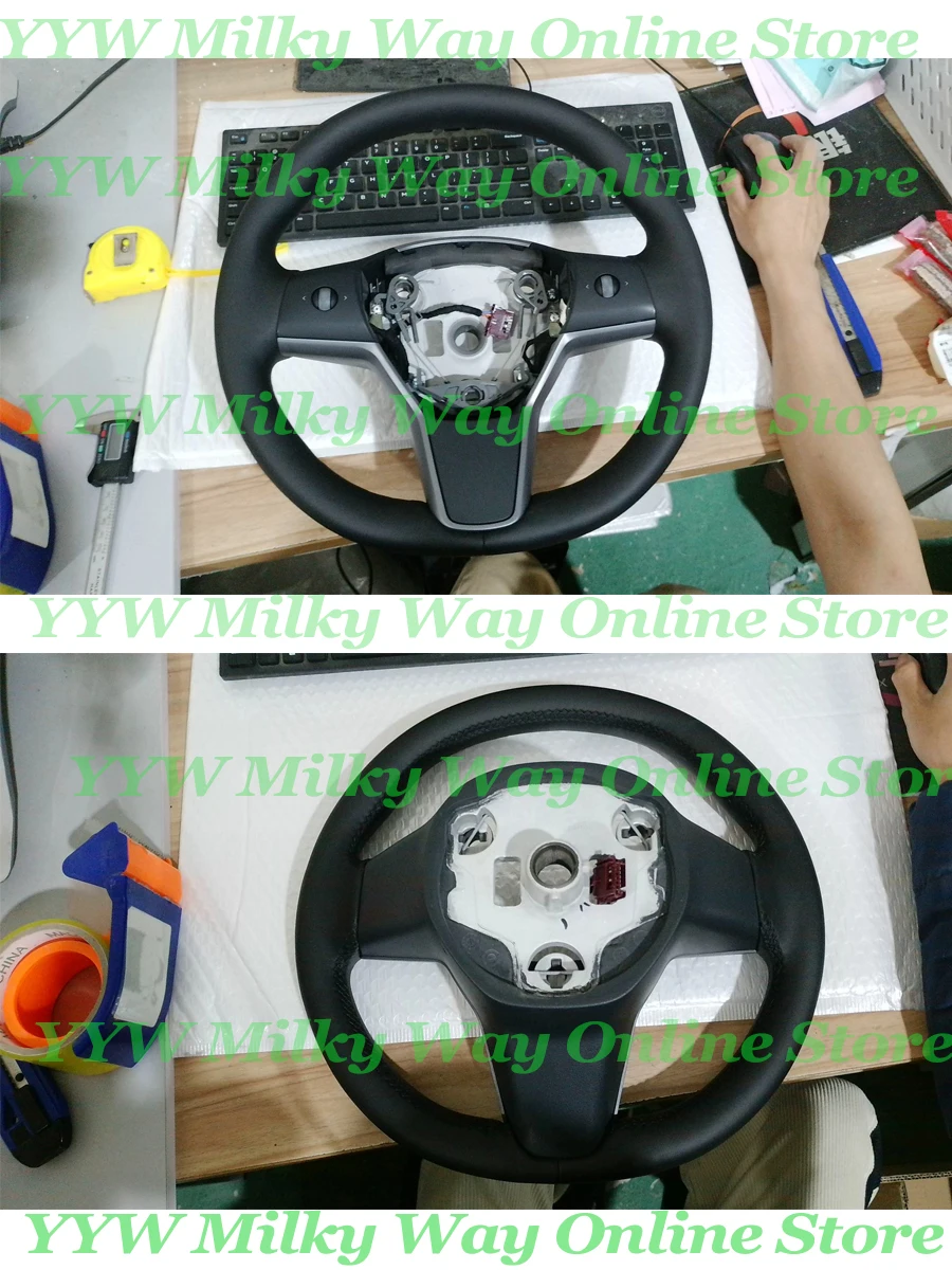 Heated Steering Wheel PU Leather Car Steering Wheel with Heating Function 1490214-00-B For Tesla Model 3 Model Y 2017-2023
