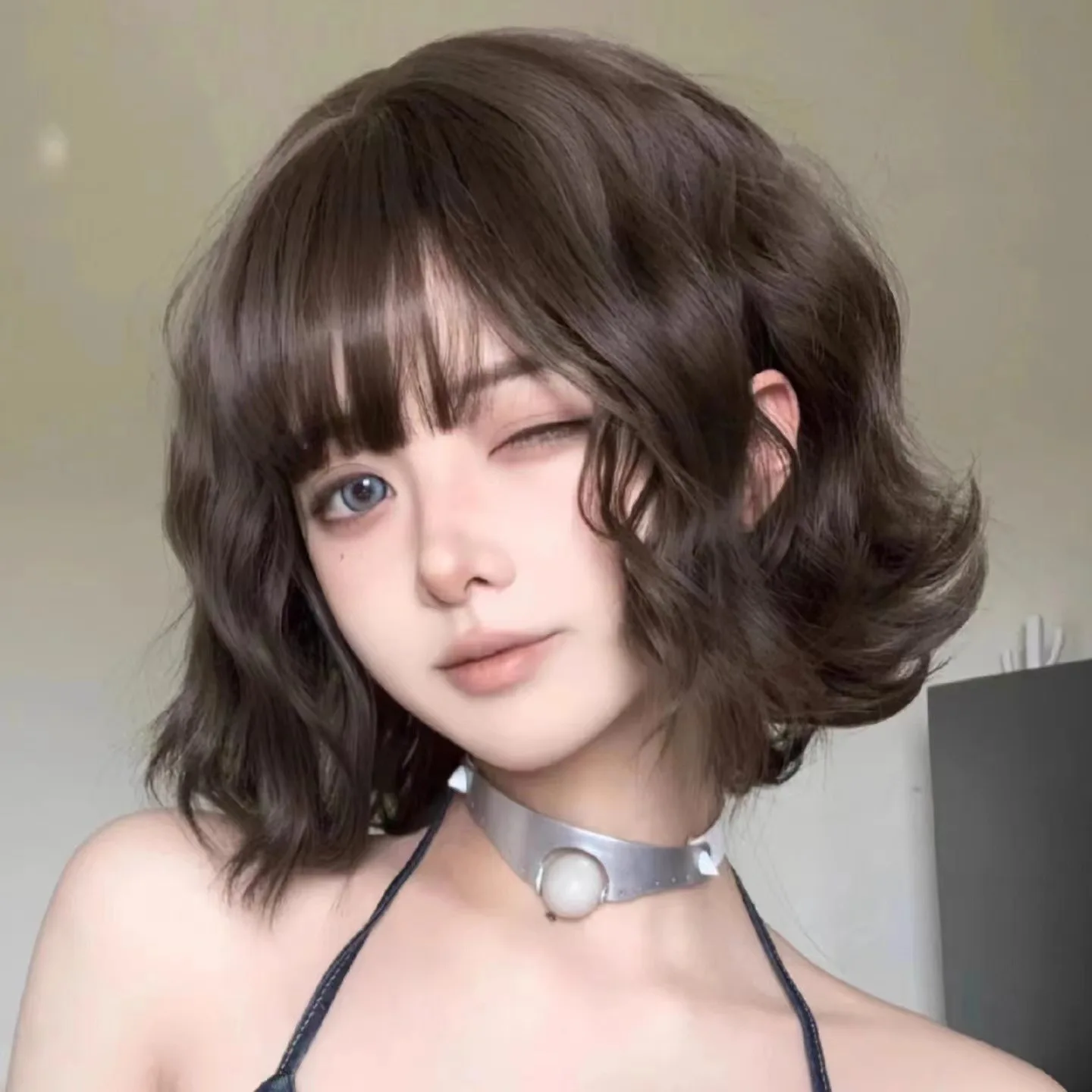 Black Short Curly Hair Wig for Women High Quality Synthetic Natural Big Wave Fashion Ladies Wig