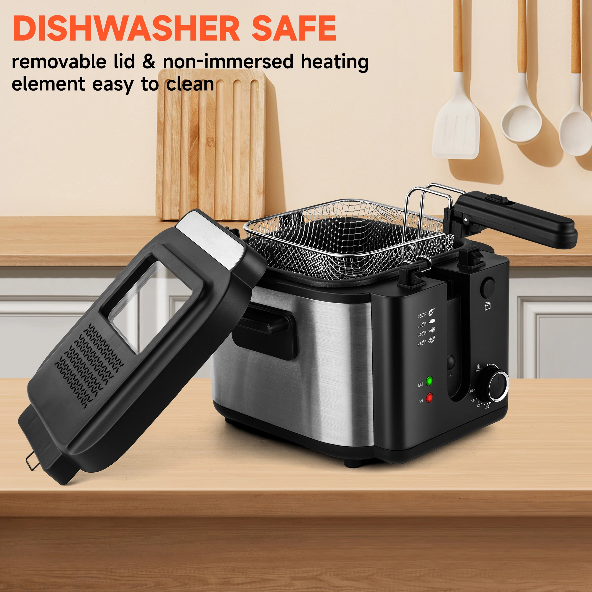 2.5L 1500W Electric Deep Fryer (US Plug) Large Capacity Countertop Home Fryer for Fried Chicken Fries Pot UL