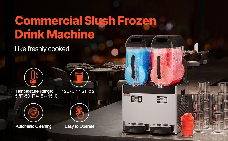 SucceBuy 3-36L Commercial Slushy Machine 1-3 Tanks Stainless Steel Margarita Smoothie Frozen Drink Maker for Home Restaurants