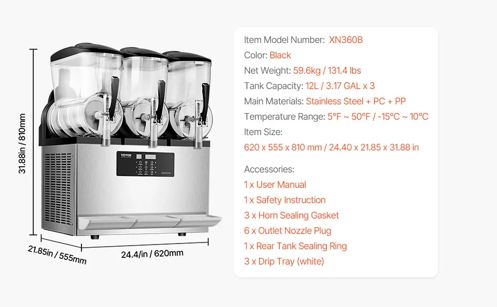 SucceBuy 3-36L Commercial Slushy Machine 1-3 Tanks Stainless Steel Margarita Smoothie Frozen Drink Maker for Home Restaurants