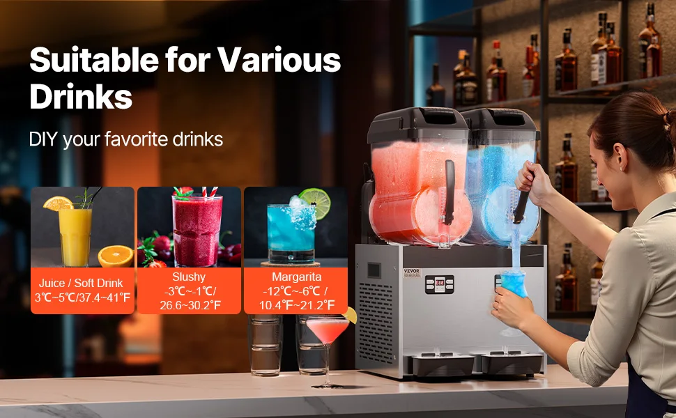 SucceBuy 3-36L Commercial Slushy Machine 1-3 Tanks Stainless Steel Margarita Smoothie Frozen Drink Maker for Home Restaurants