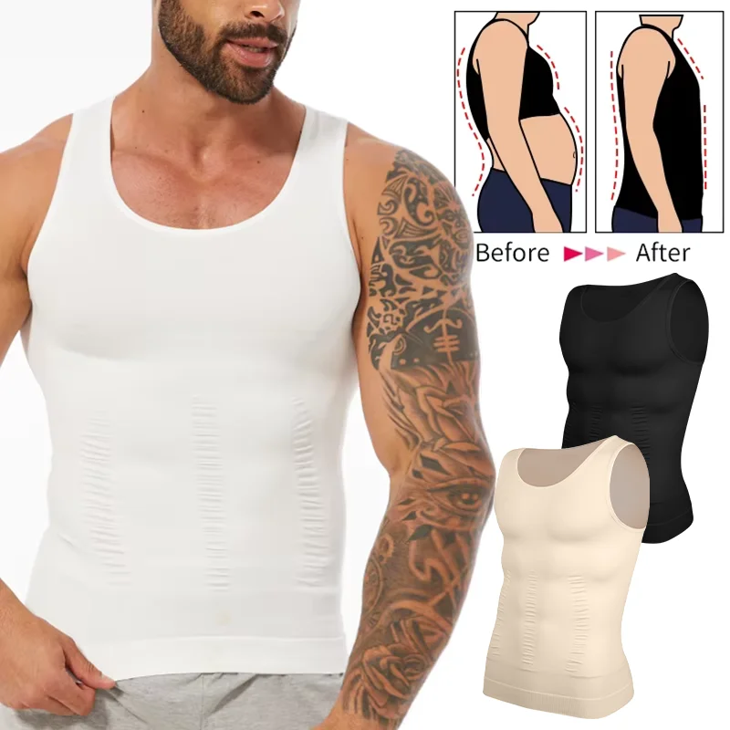 Men Compression Vest Sleeveless Shapewear Slimming Body Shaper Shirt Gym Workout Corset Tummy Control Tank Top Abs Abdomen