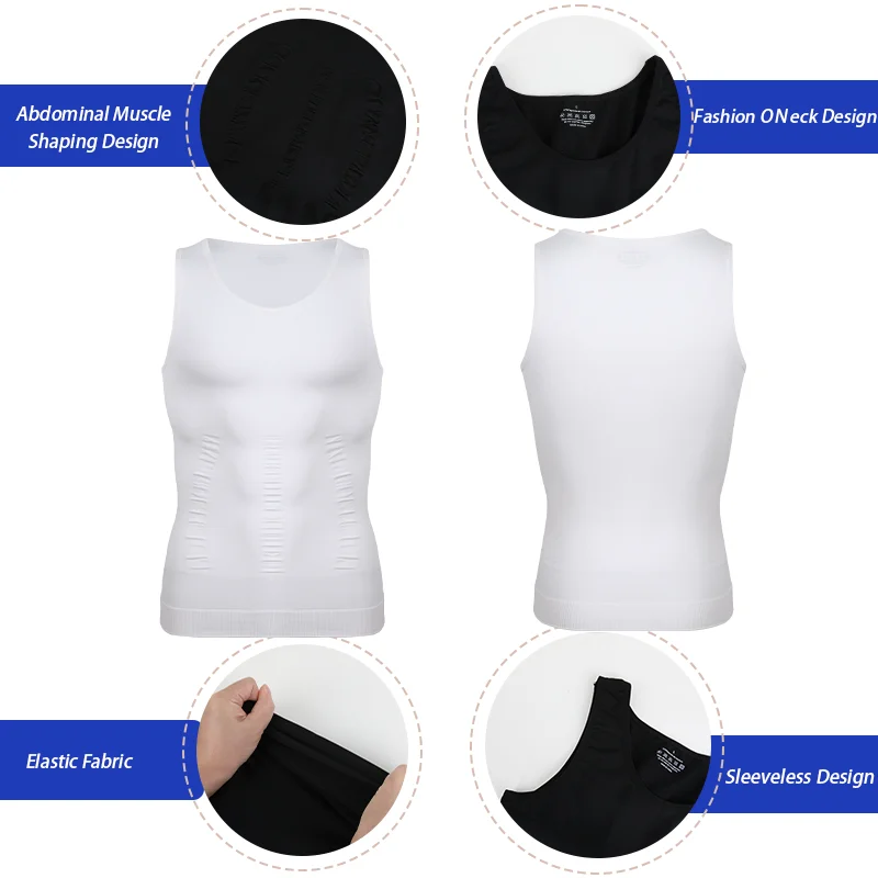 Men Compression Vest Sleeveless Shapewear Slimming Body Shaper Shirt Gym Workout Corset Tummy Control Tank Top Abs Abdomen