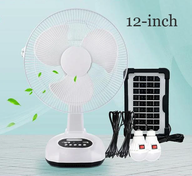 1pcs 12 inch 14400mAh Battery Capacity Portable Solar Charging Fan with 2 Bulbs with LED Lighting and USB Phone Charging