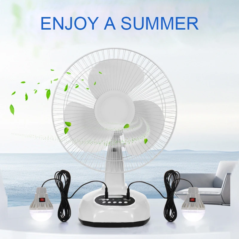 1pcs 12 inch 14400mAh Battery Capacity Portable Solar Charging Fan with 2 Bulbs with LED Lighting and USB Phone Charging
