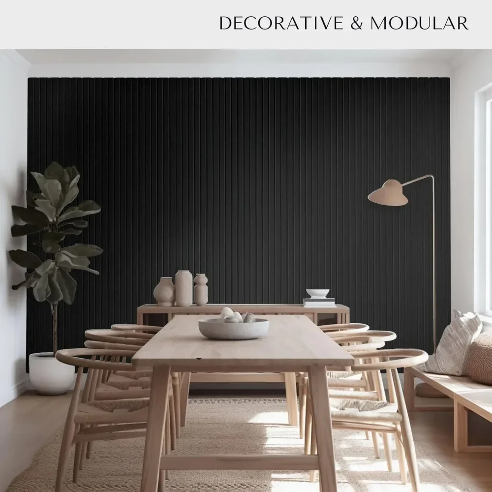 Slatted wall panels, Office Wall decoration of felt Bulletin board tiles, Office Pushpin Board Wall Organizer -12 packs (black)