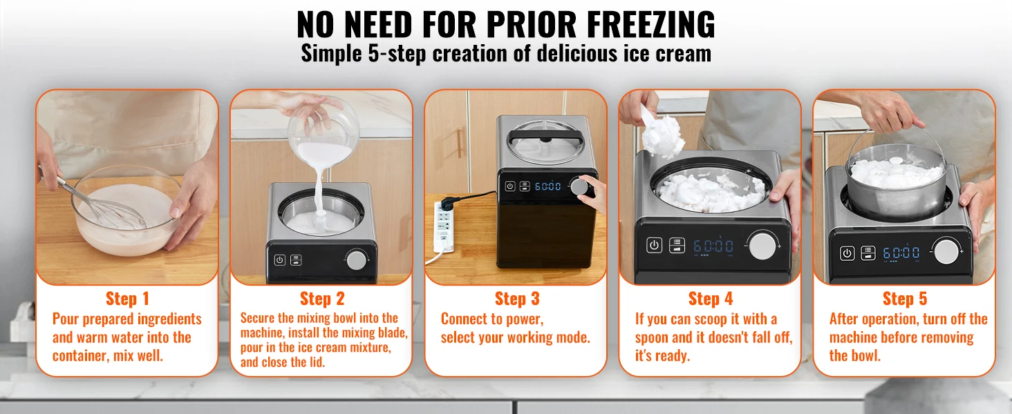 SucceBuy Upright Automatic Ice Cream Maker with Built-in Compressor 2 Quart No Pre-freezing Fruit Yogurt Machine 4 Modes