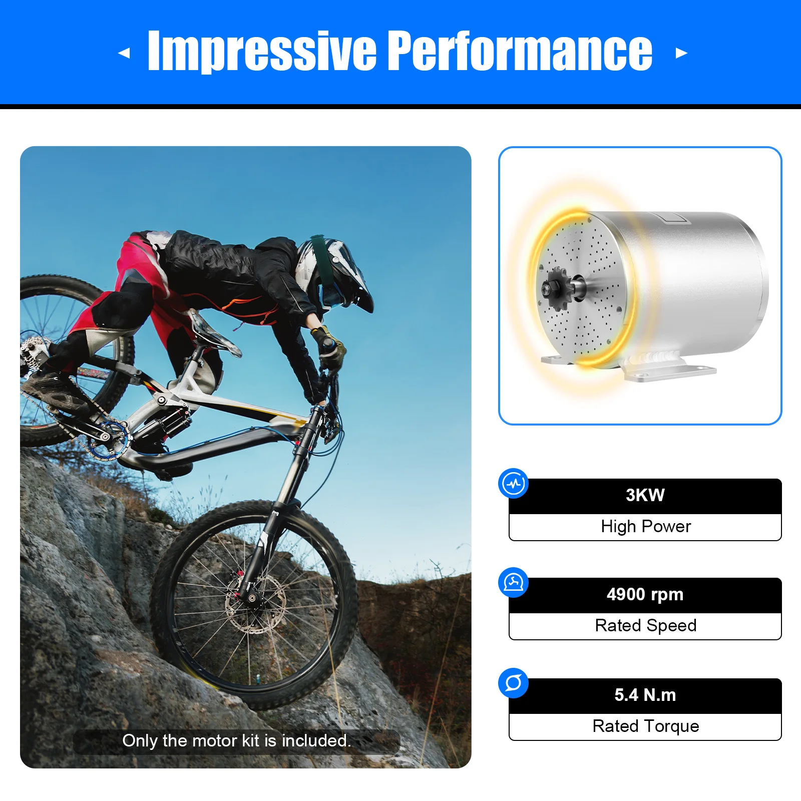 3000W Brushless Motor Kit 48V-60V-72V with Controller and Throttle for Electric Scooter E-Bike Motorcycle Conversion Kit