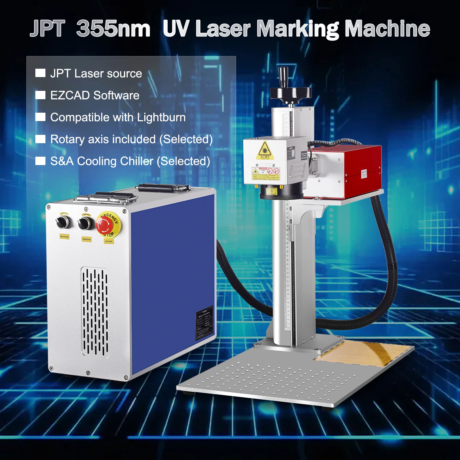 JPT UV Laser Marking Machine 355nm 5W UV Laser Engraver JPT UV Laser For Glass/Wood/Acrylic/Leather Water Cooled