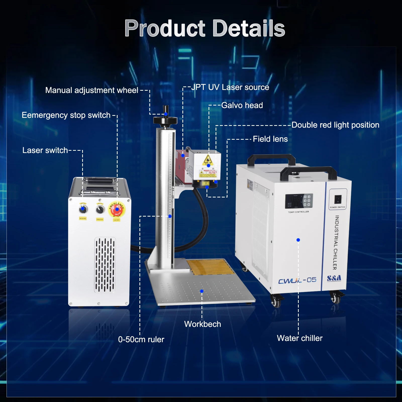 JPT UV Laser Marking Machine 355nm 5W UV Laser Engraver JPT UV Laser For Glass/Wood/Acrylic/Leather Water Cooled