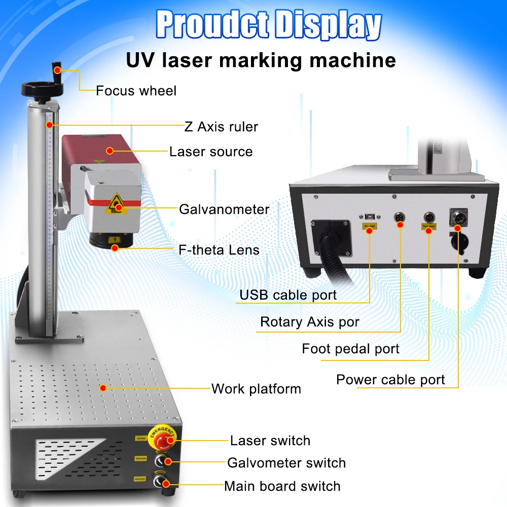 15W UV Laser Marking Machine 10W 5W 355nm Laser Engraver for Glass/Wood/PVC/Metal/Plastic Leather Water Cooling UV Engraver