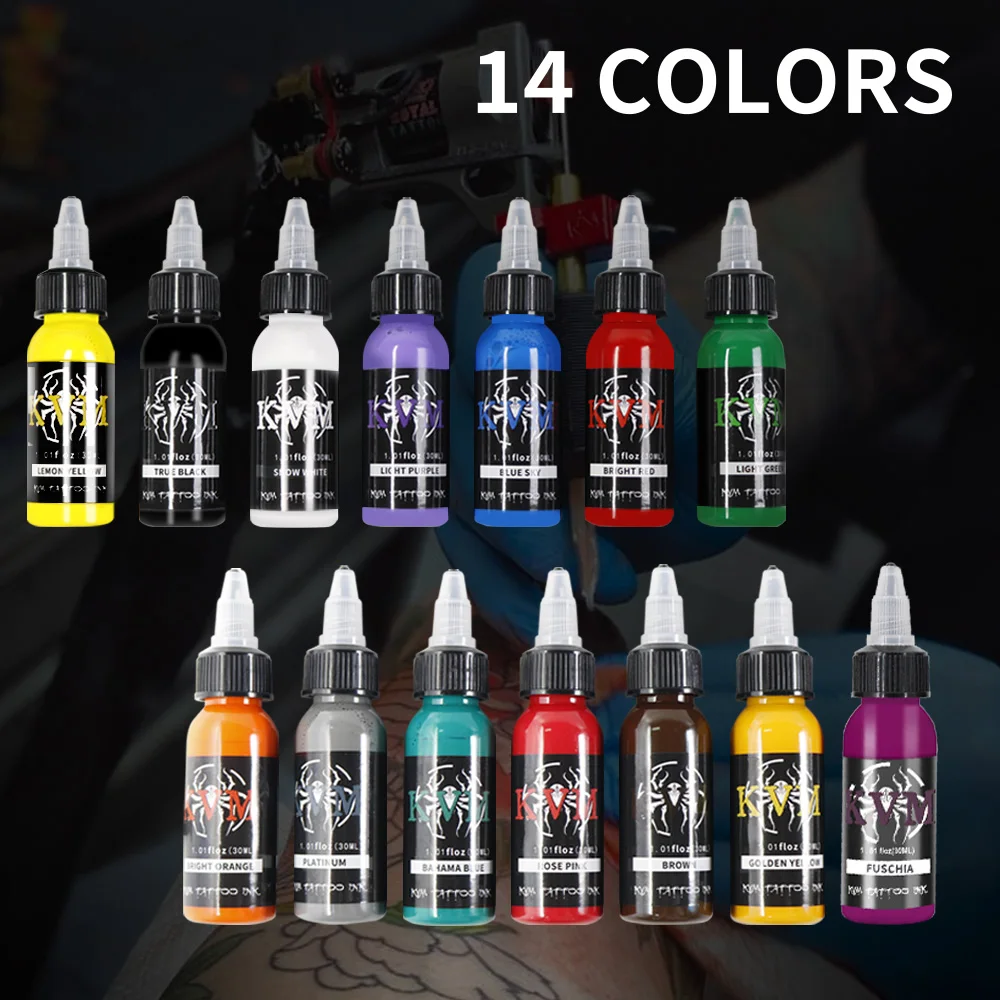 KVM 1oz (30ml) 7/14 Colors Professional Tattoo Ink for Body Art Natural Plant Micro Pigment Permanent Tattoo Ink for Body Paint