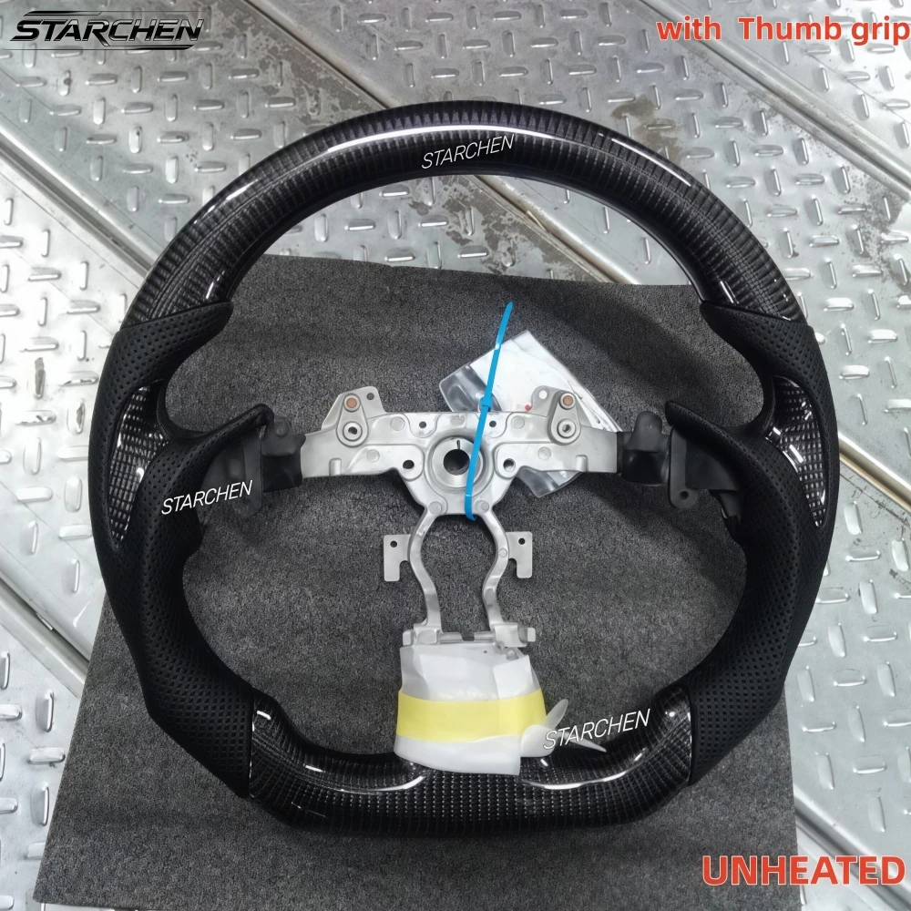 Full Black Leather or Real Carbon Fiber Steering Wheel for Infiniti G37 G25 Ex37 2008-2013 W/ Black Thumb Grip (Non-heated)