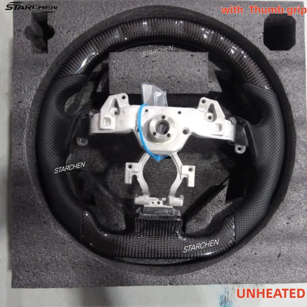 Full Black Leather or Real Carbon Fiber Steering Wheel for Infiniti G37 G25 Ex37 2008-2013 W/ Black Thumb Grip (Non-heated)