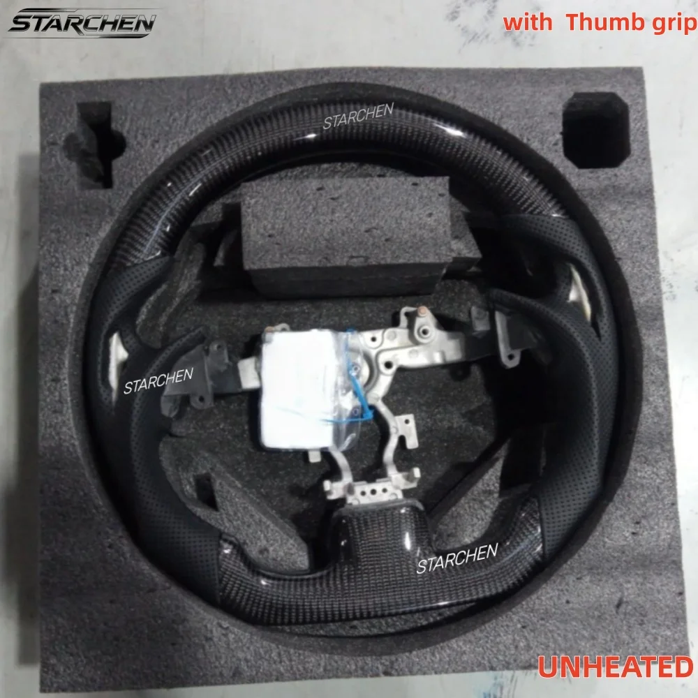 Full Black Leather or Real Carbon Fiber Steering Wheel for Infiniti G37 G25 Ex37 2008-2013 W/ Black Thumb Grip (Non-heated)