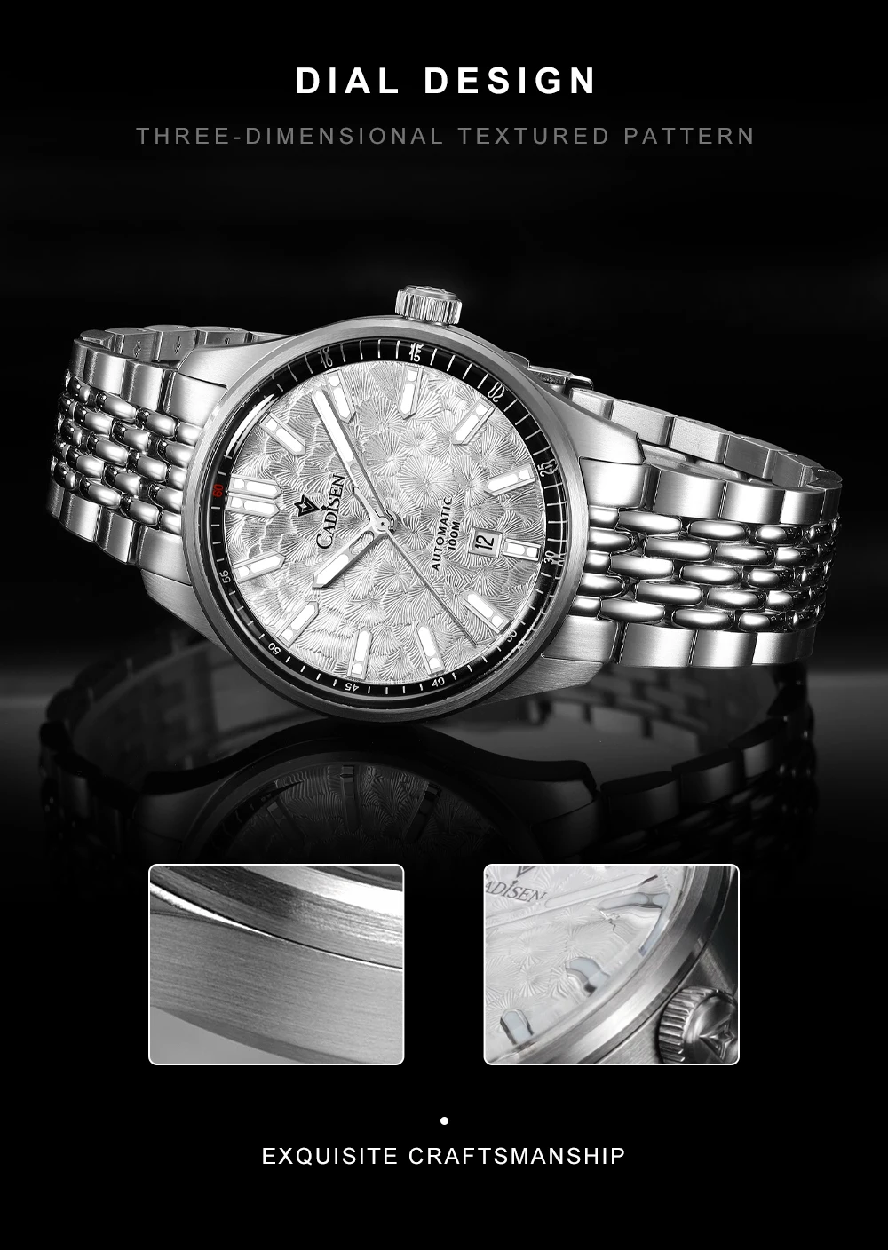CADISEN NEW Automatic Mechanical Watch Man Silver Business Casual 10ATM Waterproof Japan MIYOTA 8215 Movement Men's Watches