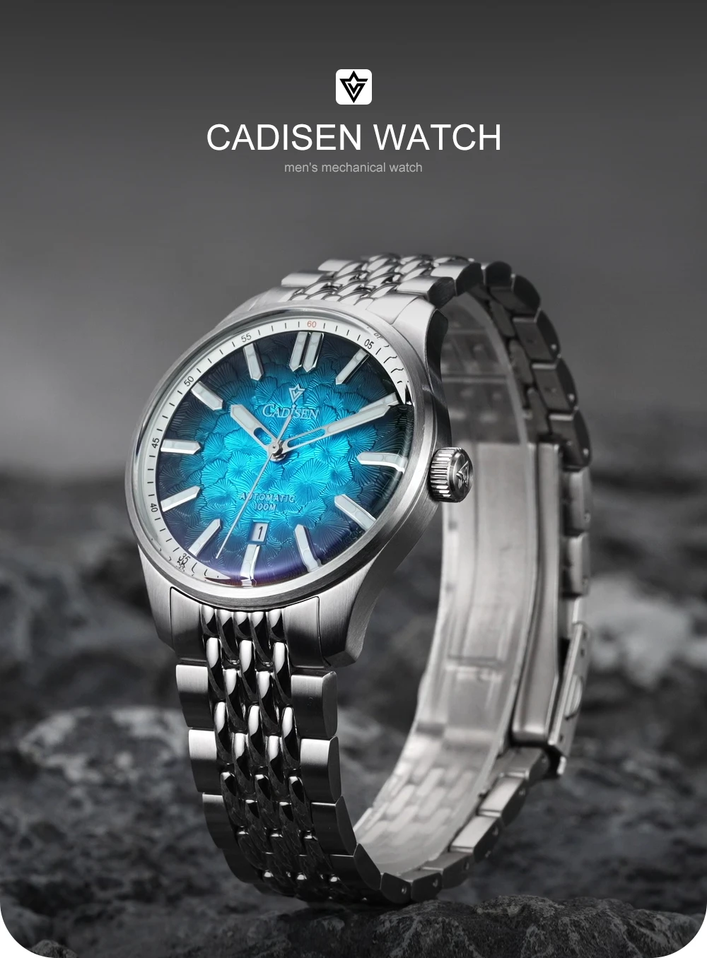 CADISEN NEW Automatic Mechanical Watch Man Silver Business Casual 10ATM Waterproof Japan MIYOTA 8215 Movement Men's Watches