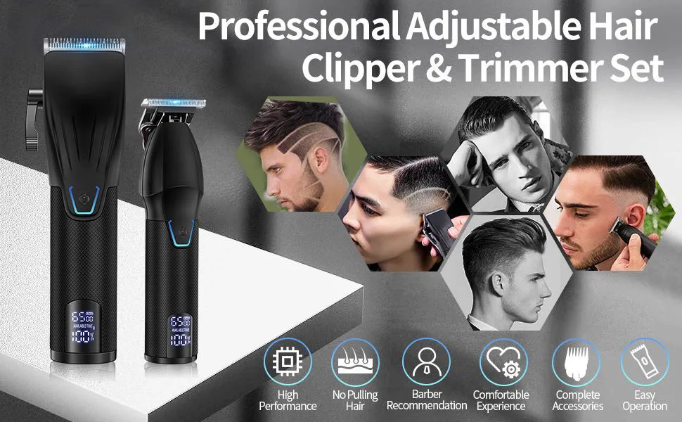 Cordless Hair Clipper And Trimmer Kit For Men - Professional Barber Clipper Machine, Rechargeable Outliner Trimmer