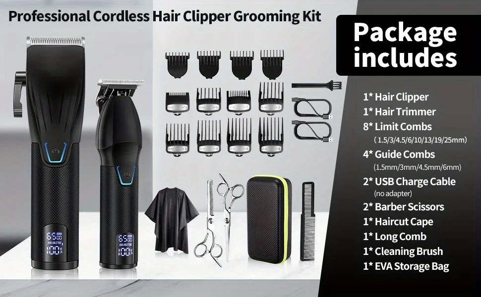 Cordless Hair Clipper And Trimmer Kit For Men - Professional Barber Clipper Machine, Rechargeable Outliner Trimmer