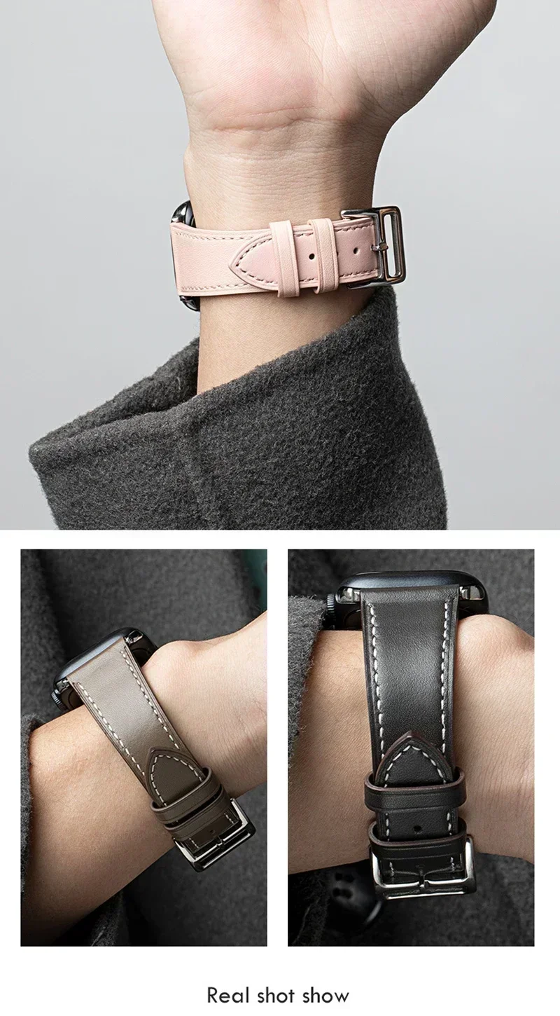 Leather Watch Band for Apple Watch Straps 46mm 44mm 41mm 45mm 38-42mm 40mm 49mm Bracelet iWatch Series 10-Ultra 9-8-7-SE-6-5-4-3