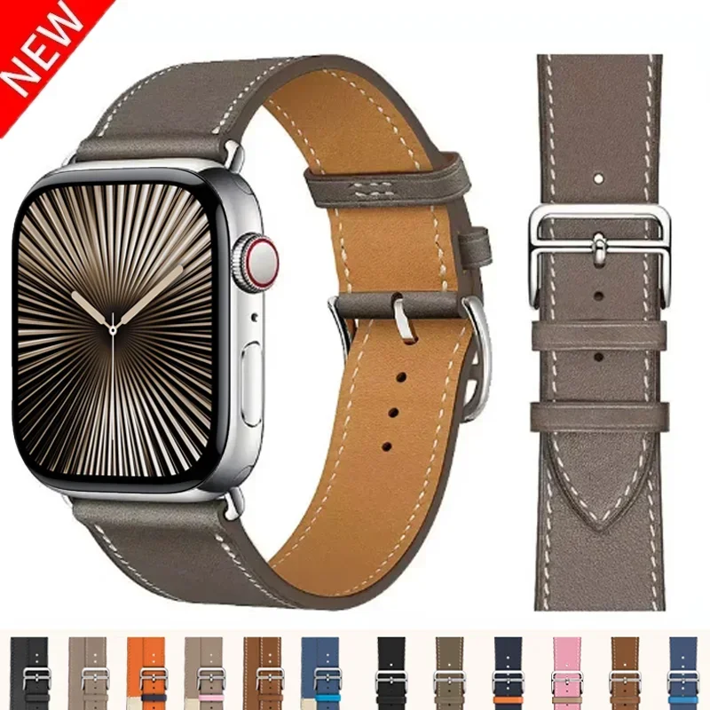 Leather Watch Band for Apple Watch Straps 46mm 44mm 41mm 45mm 38-42mm 40mm 49mm Bracelet iWatch Series 10-Ultra 9-8-7-SE-6-5-4-3