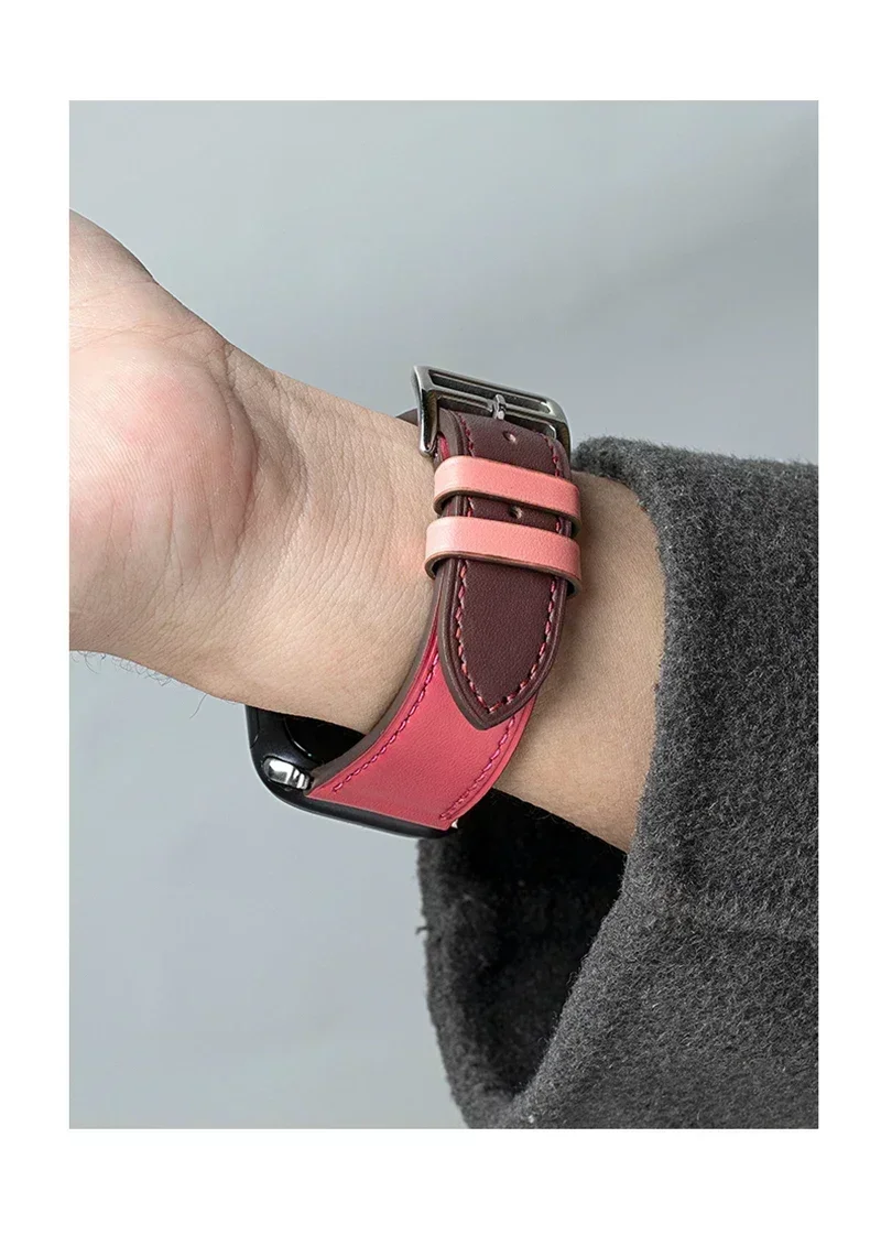 Leather Watch Band for Apple Watch Straps 46mm 44mm 41mm 45mm 38-42mm 40mm 49mm Bracelet iWatch Series 10-Ultra 9-8-7-SE-6-5-4-3