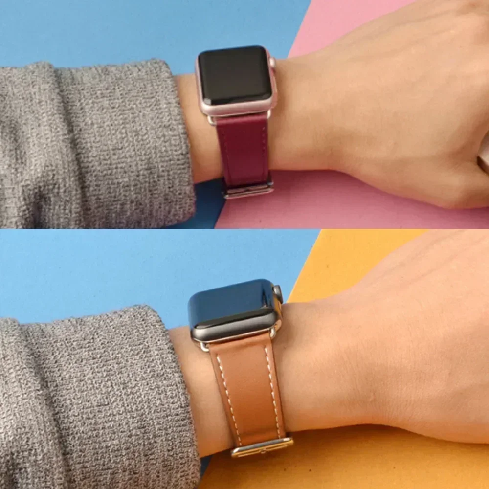 Leather Watch Band for Apple Watch Straps 46mm 44mm 41mm 45mm 38-42mm 40mm 49mm Bracelet iWatch Series 10-Ultra 9-8-7-SE-6-5-4-3