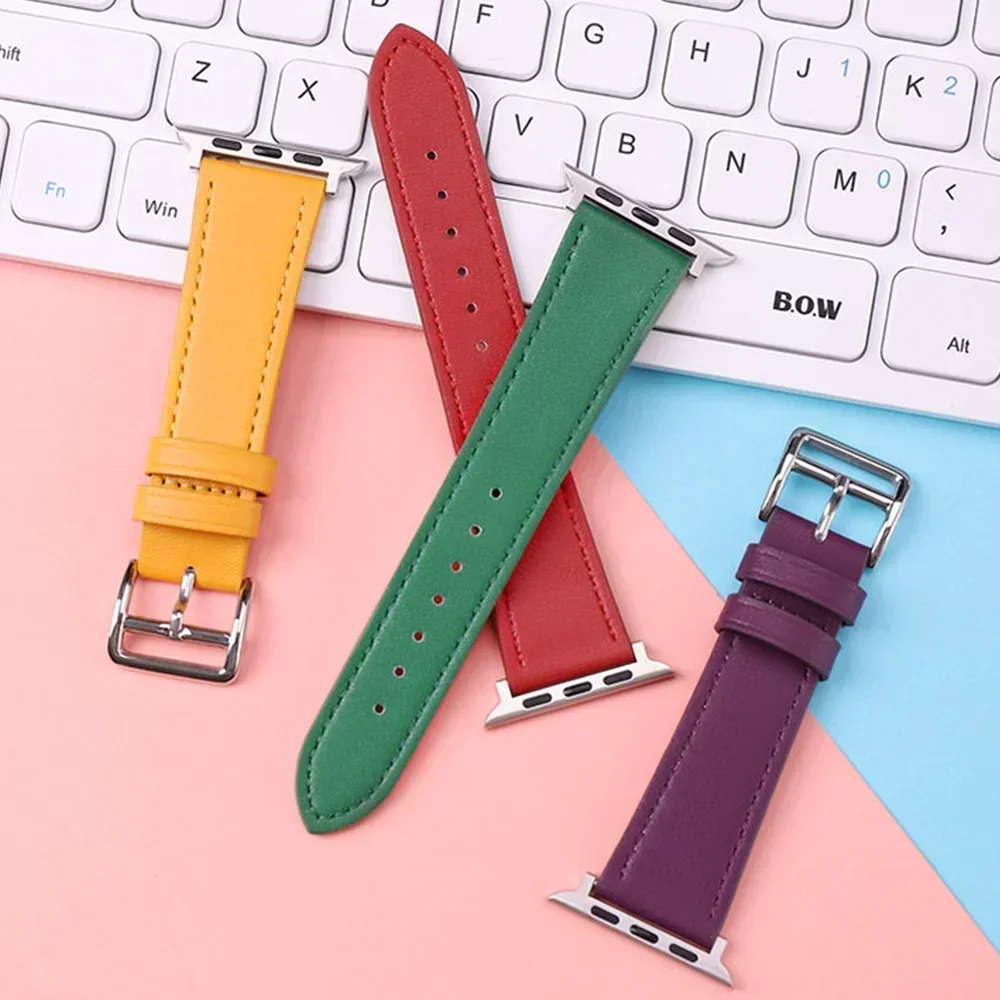 Leather Watch Band for Apple Watch Straps 46mm 44mm 41mm 45mm 38-42mm 40mm 49mm Bracelet iWatch Series 10-Ultra 9-8-7-SE-6-5-4-3