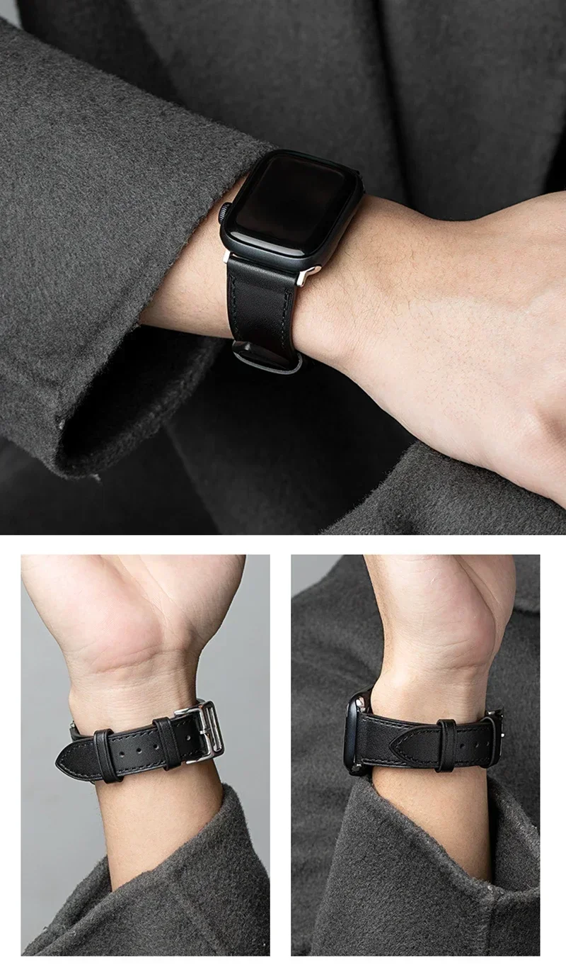 Leather Watch Band for Apple Watch Straps 46mm 44mm 41mm 45mm 38-42mm 40mm 49mm Bracelet iWatch Series 10-Ultra 9-8-7-SE-6-5-4-3