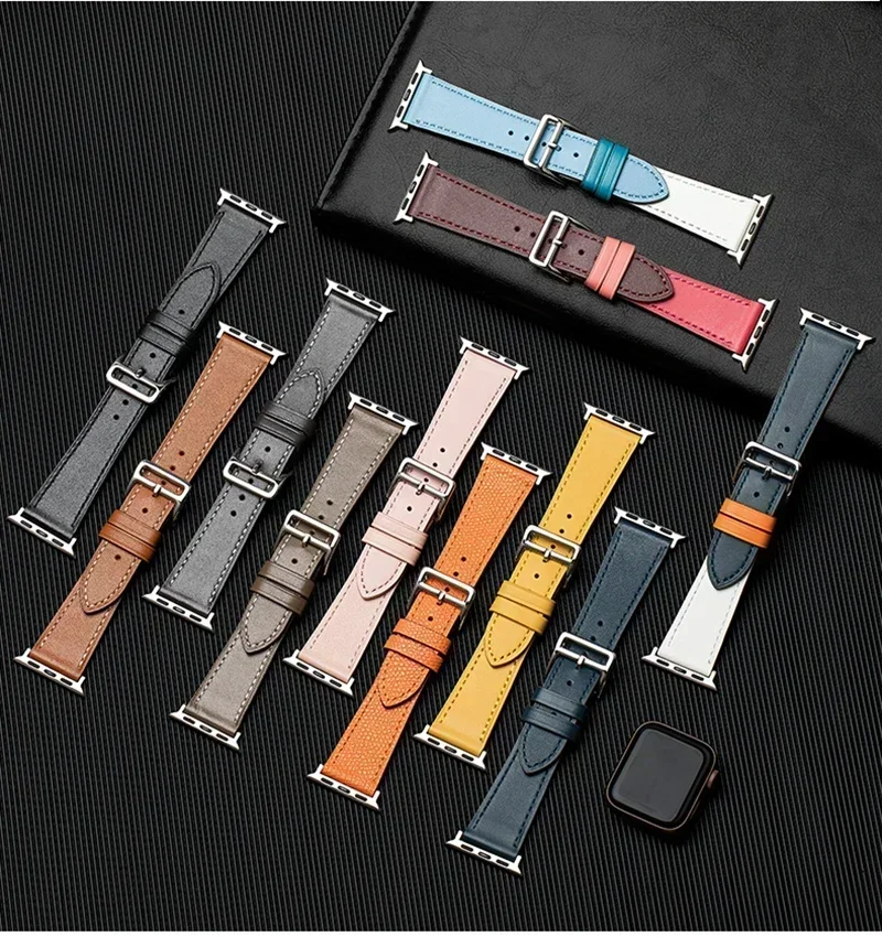 Leather Watch Band for Apple Watch Straps 46mm 44mm 41mm 45mm 38-42mm 40mm 49mm Bracelet iWatch Series 10-Ultra 9-8-7-SE-6-5-4-3