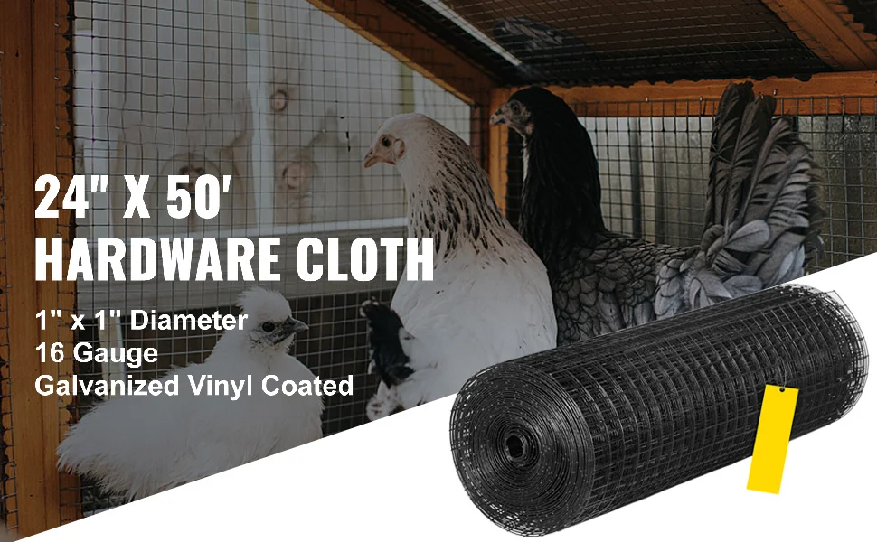 SucceBuy Welded Wire Fence Vinyl Coated Chicken Rabbit Mesh 1"x1" 16 Gauge 24"x50'/24"x100'/36"x50' Black Hardware Cloth & Mesh