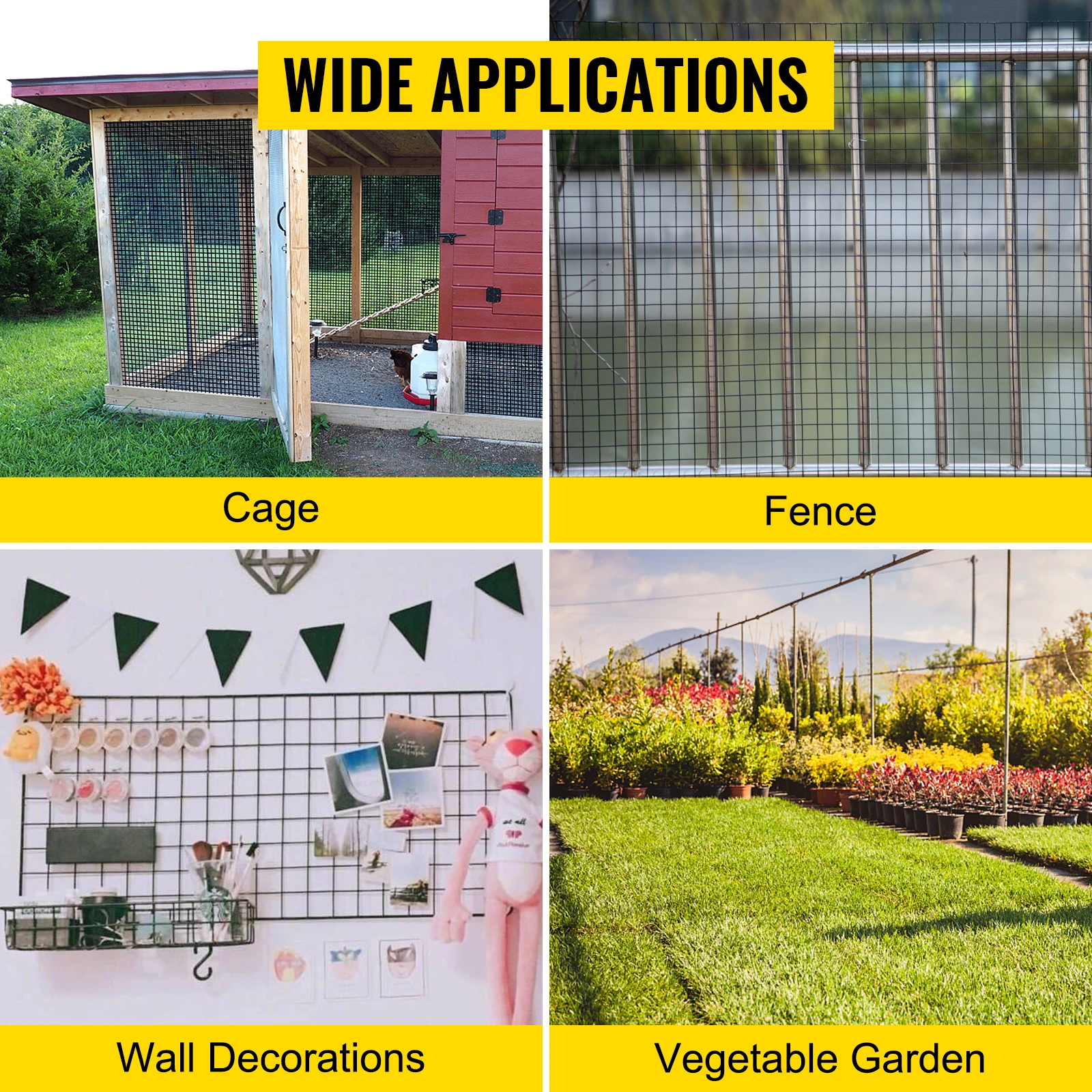 SucceBuy Welded Wire Fence Vinyl Coated Chicken Rabbit Mesh 1"x1" 16 Gauge 24"x50'/24"x100'/36"x50' Black Hardware Cloth & Mesh