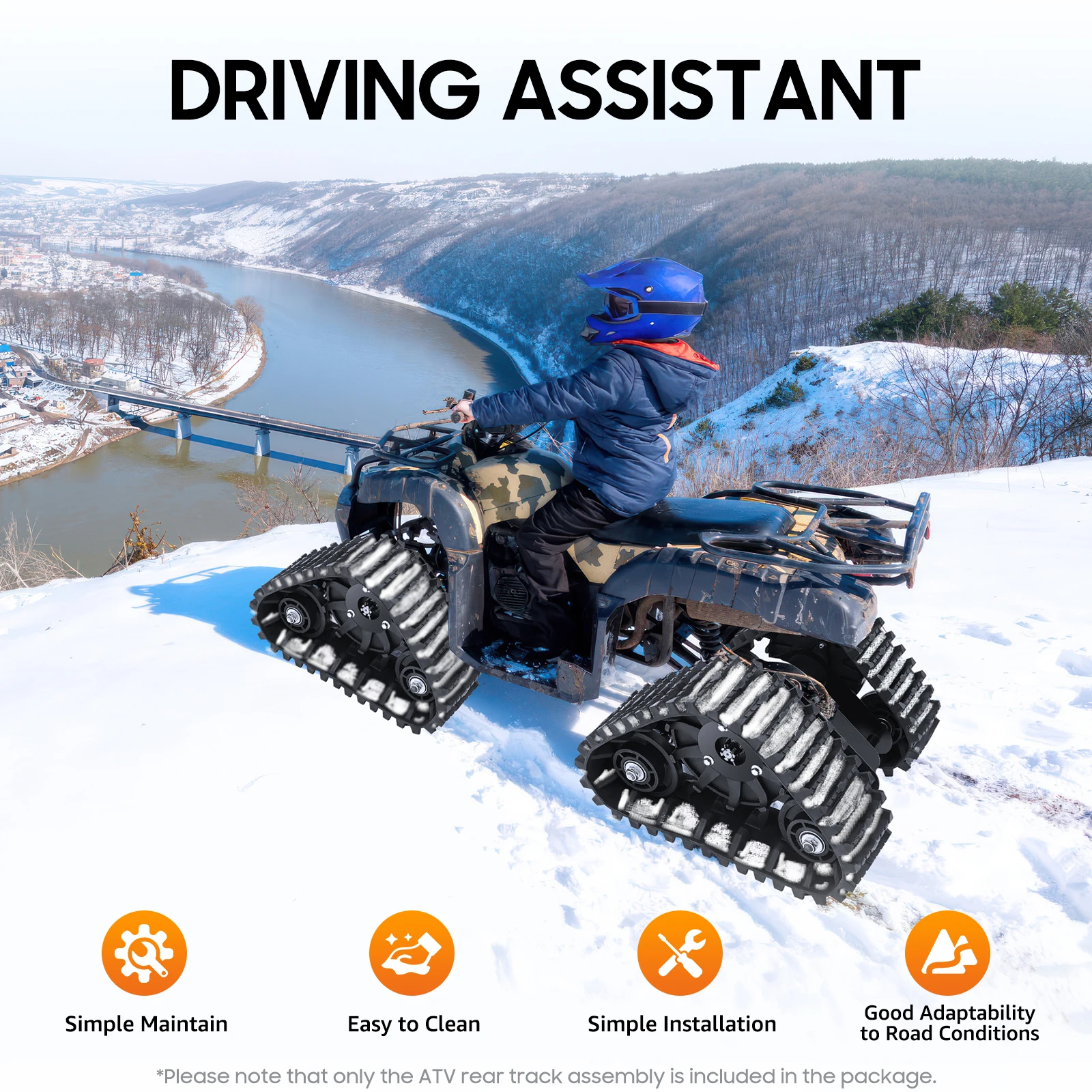 Heavy Duty ATV Rear Track Assembly 661LBS Capacity, UTV Go-Kart Axle Kit with Sprocket & Brake Disc, 26.96" Rubber Track Wheels for Mud, Sand, Snow, Mountain Off-Road