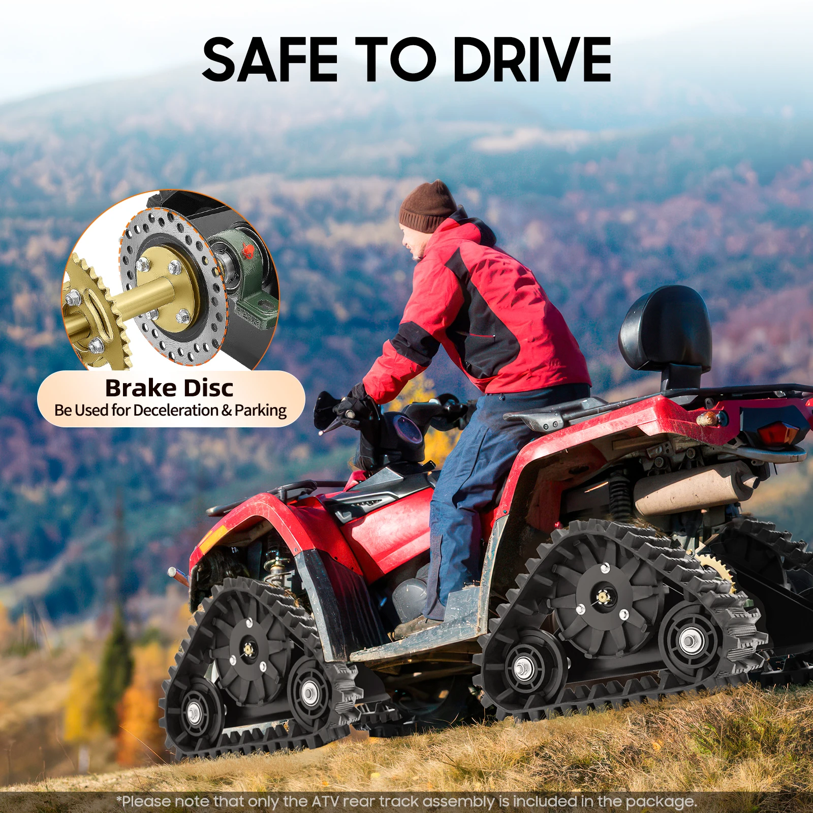 Heavy Duty ATV Rear Track Assembly 661LBS Capacity, UTV Go-Kart Axle Kit with Sprocket & Brake Disc, 26.96" Rubber Track Wheels for Mud, Sand, Snow, Mountain Off-Road