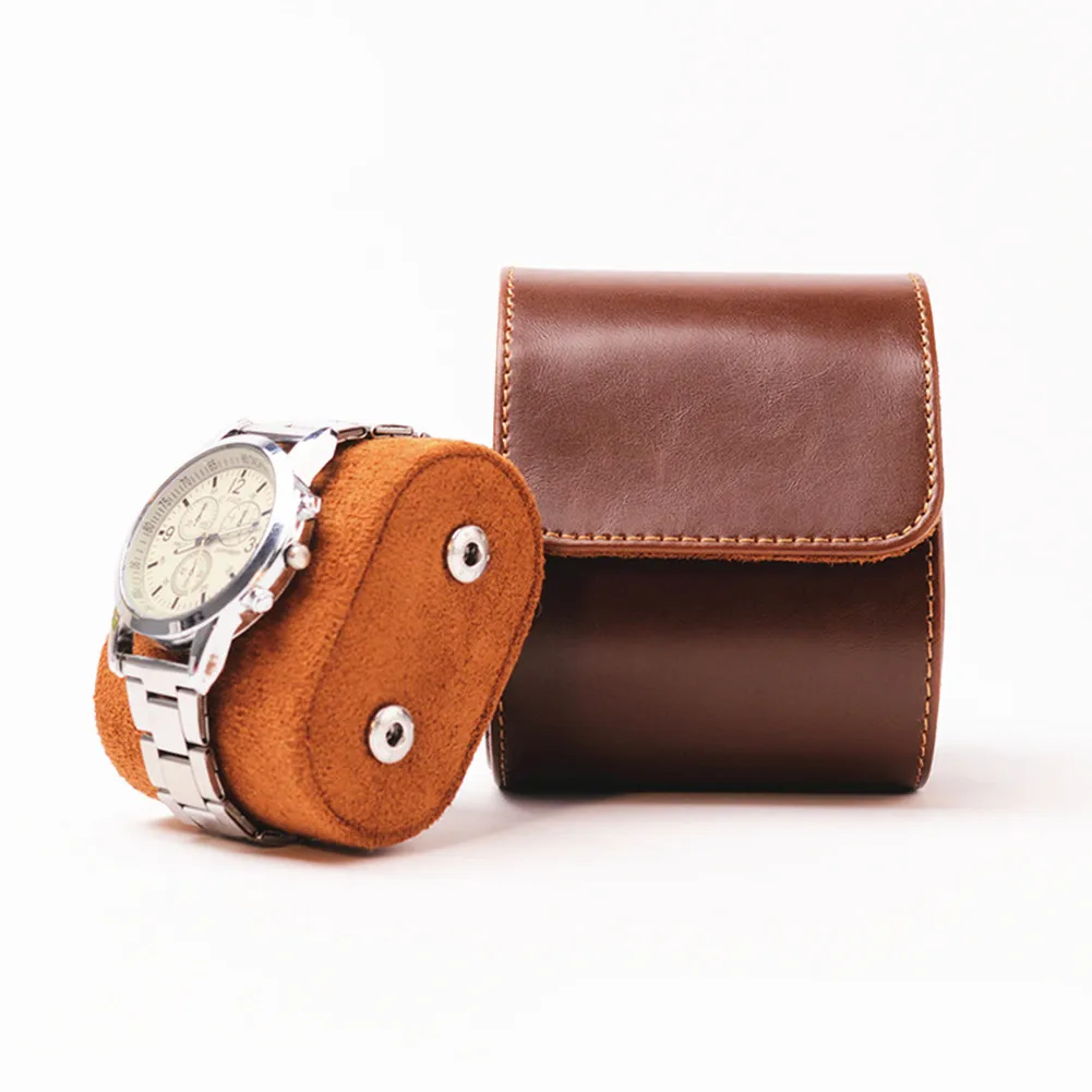 1 Slot Brown/Black Vintage Leather Travel Roll Storage Organizers Watch Portable Case Box