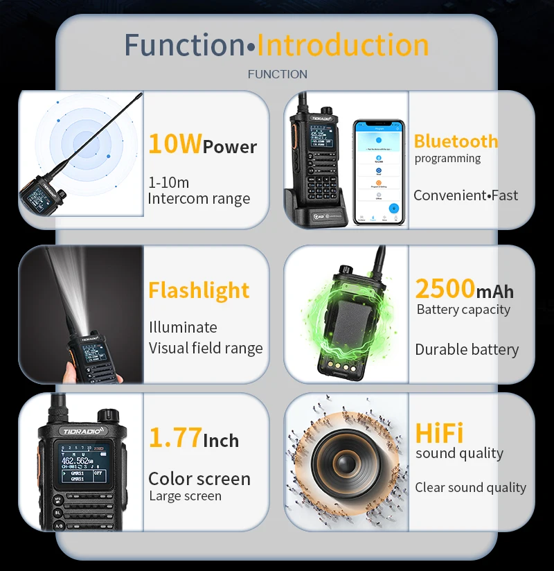 2nd Gen TIDRADIO TD-H8 10W Profession Walkie Talkie Long Range Emergency Radio Portable Two Way Radio Receiver Search Repeaters
