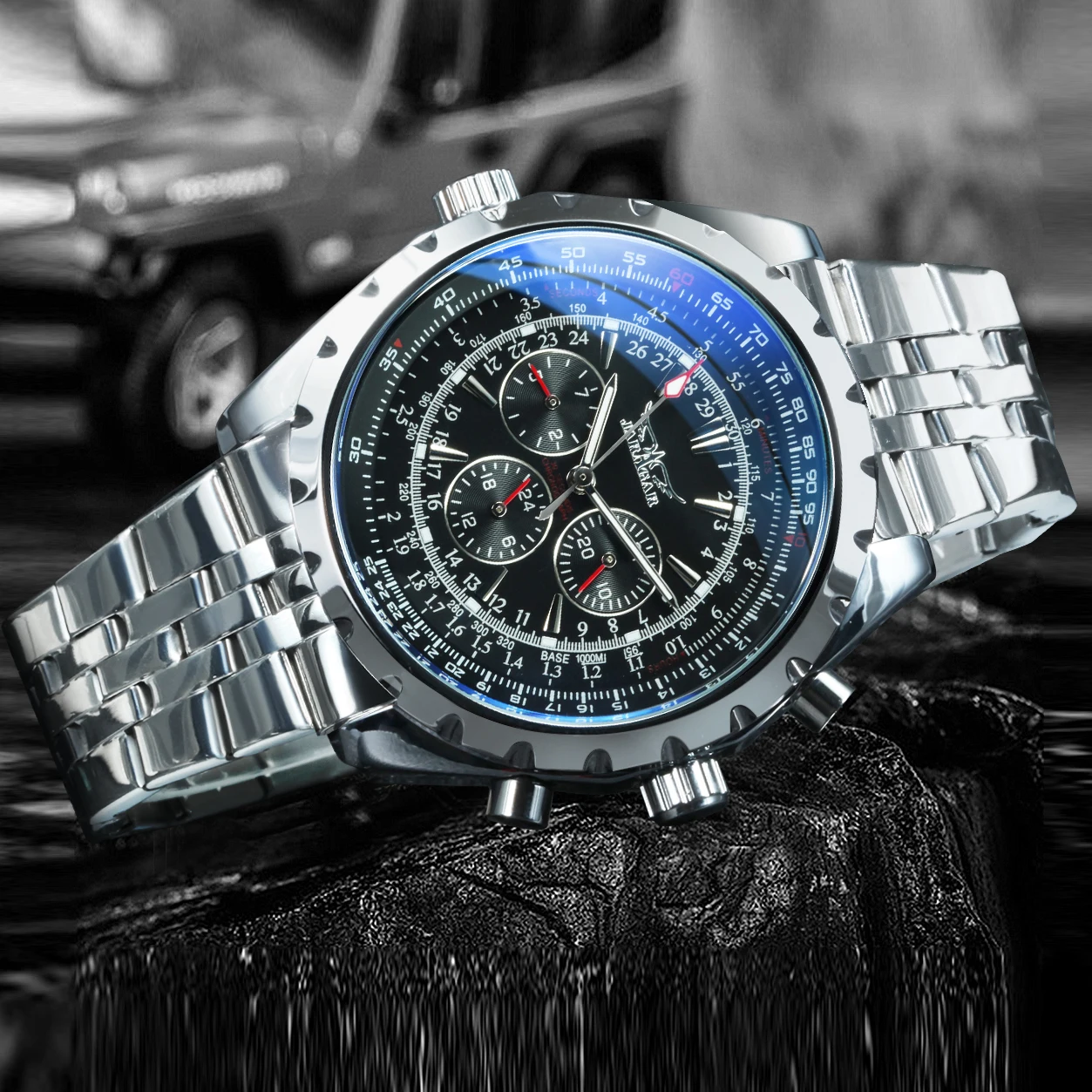 JARAGAR Fashion Sports Automatic Mechanical Watch for Men Multifunctional Small Dials Leather Steel Strap Business Mens Watches