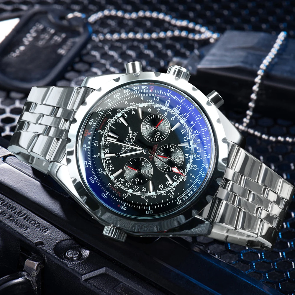 JARAGAR Fashion Sports Automatic Mechanical Watch for Men Multifunctional Small Dials Leather Steel Strap Business Mens Watches