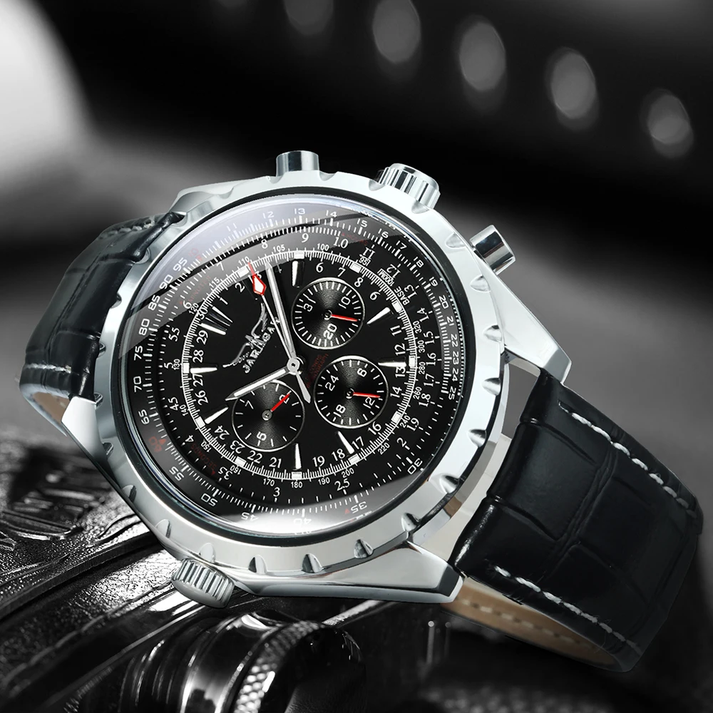 JARAGAR Fashion Sports Automatic Mechanical Watch for Men Multifunctional Small Dials Leather Steel Strap Business Mens Watches